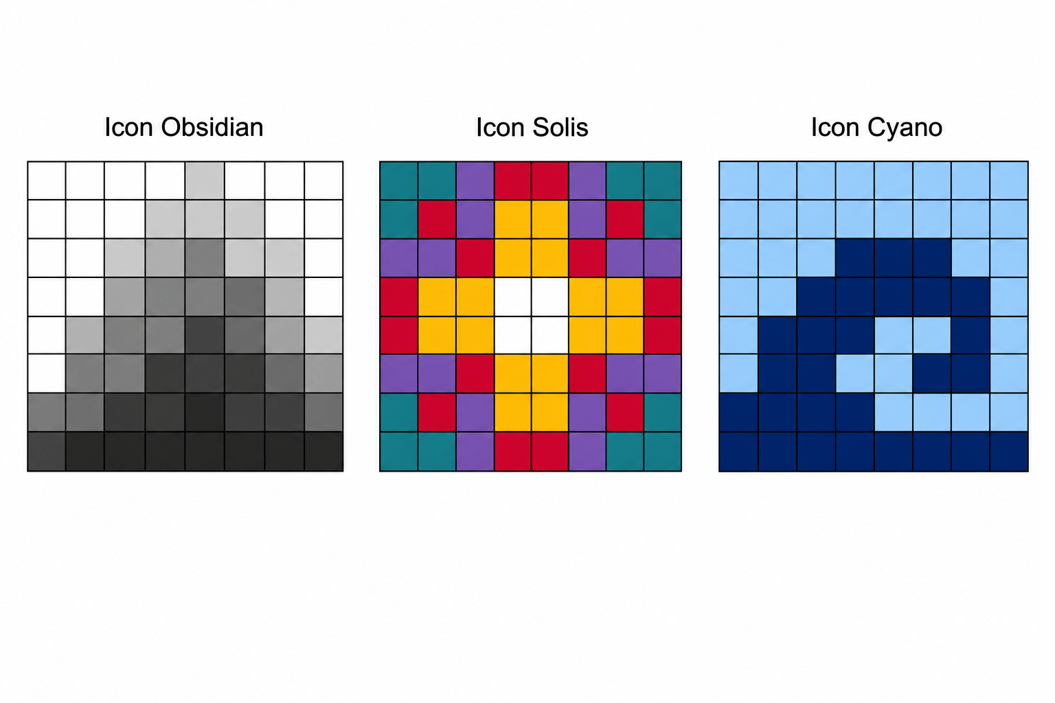 Three 8x8 pixel-art icons side-by-side