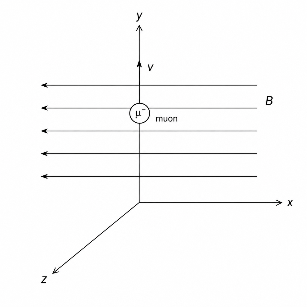 Coordinate diagram of a muon moving in a magnetic field