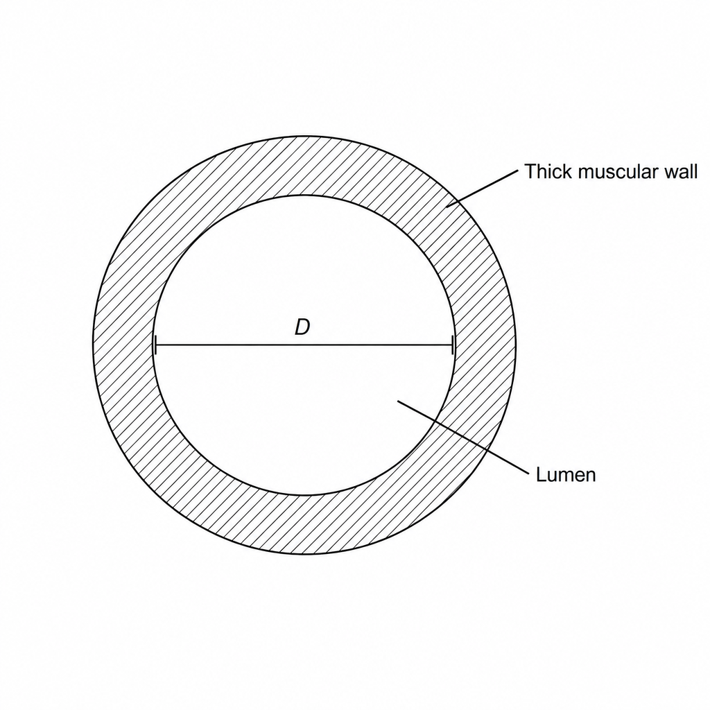 Figure 1: Diagram showing the cross-section of a coronary artery with a line labeled D representing the lumen diameter.