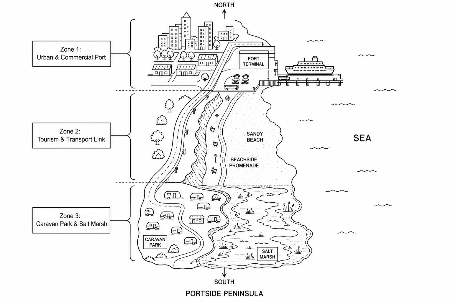 Figure A: Sketch map of Portside Peninsula’s coastal zoning.