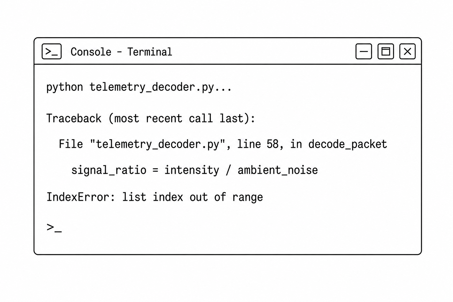 Console traceback showing a list index out of range error