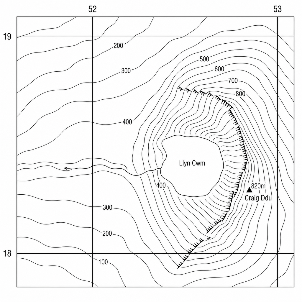 Figure 1: Topographic map extract of a glaciated upland landscape.