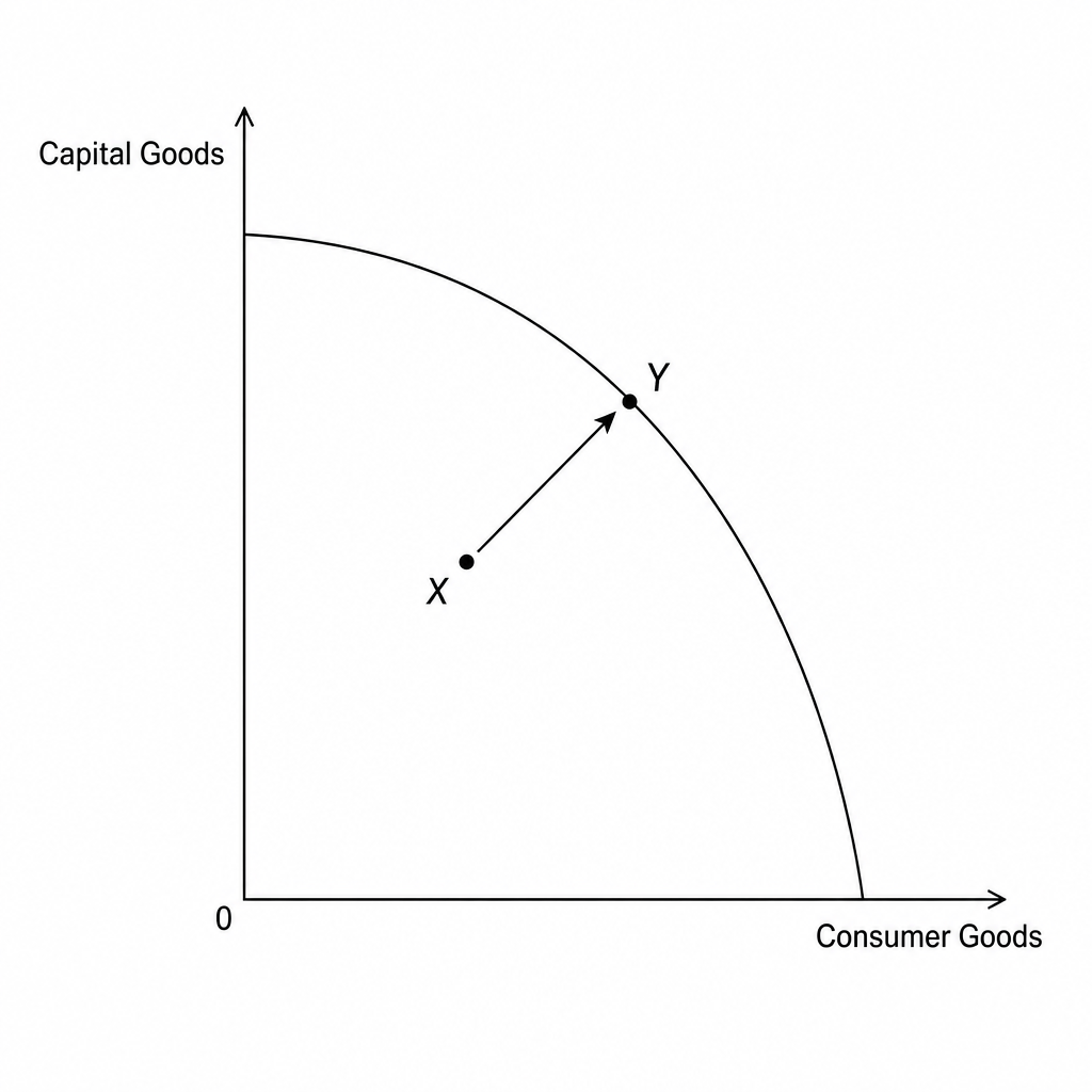 Production Possibility Frontier (PPF) diagram showing movement from point X to point Y