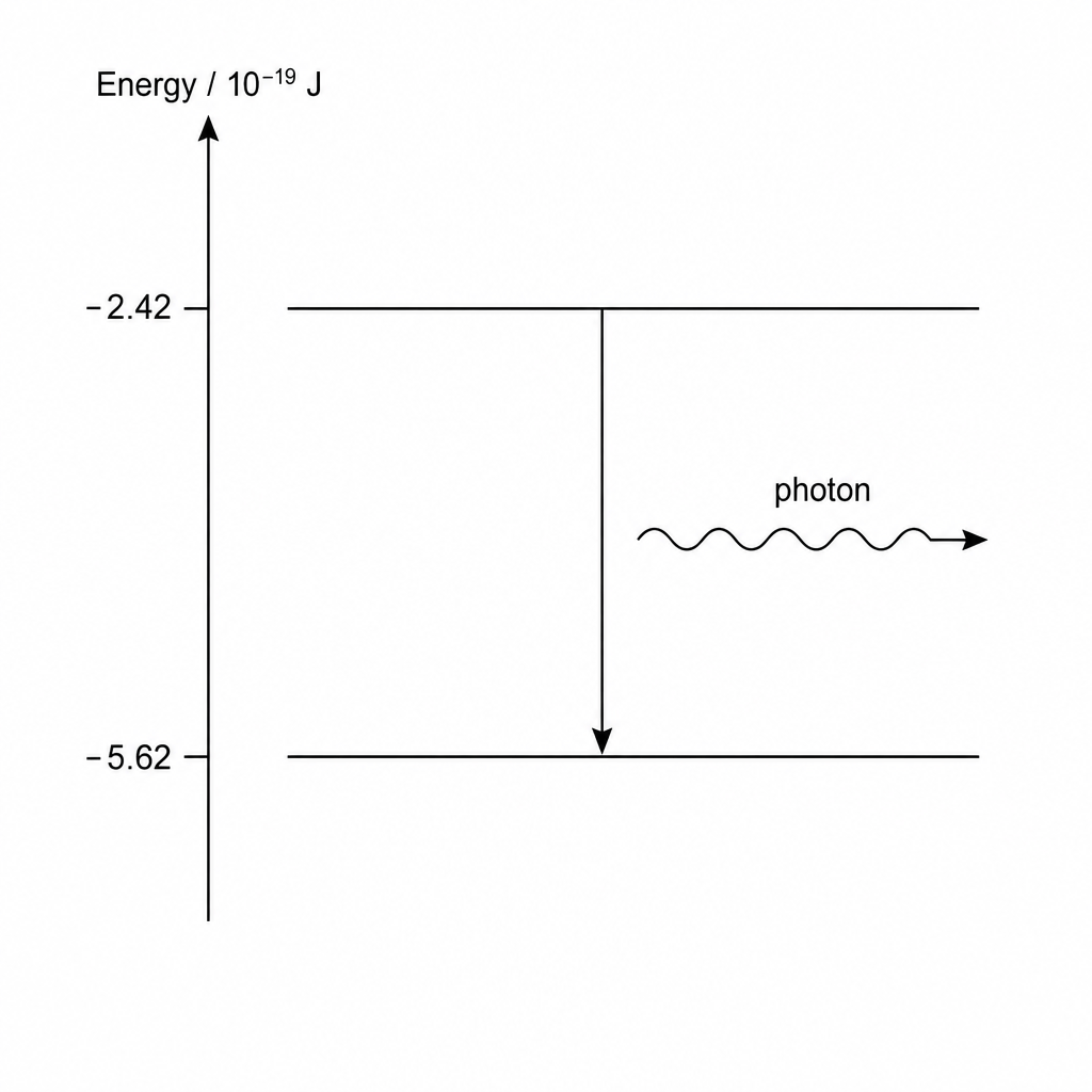 Energy level diagram showing an electron transition