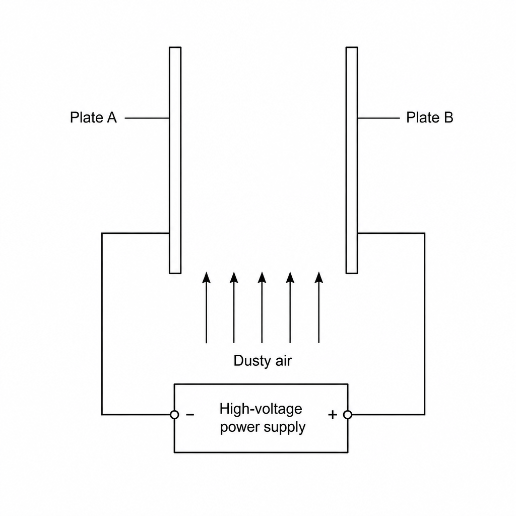 A simplified diagram of an electrostatic air purifier.