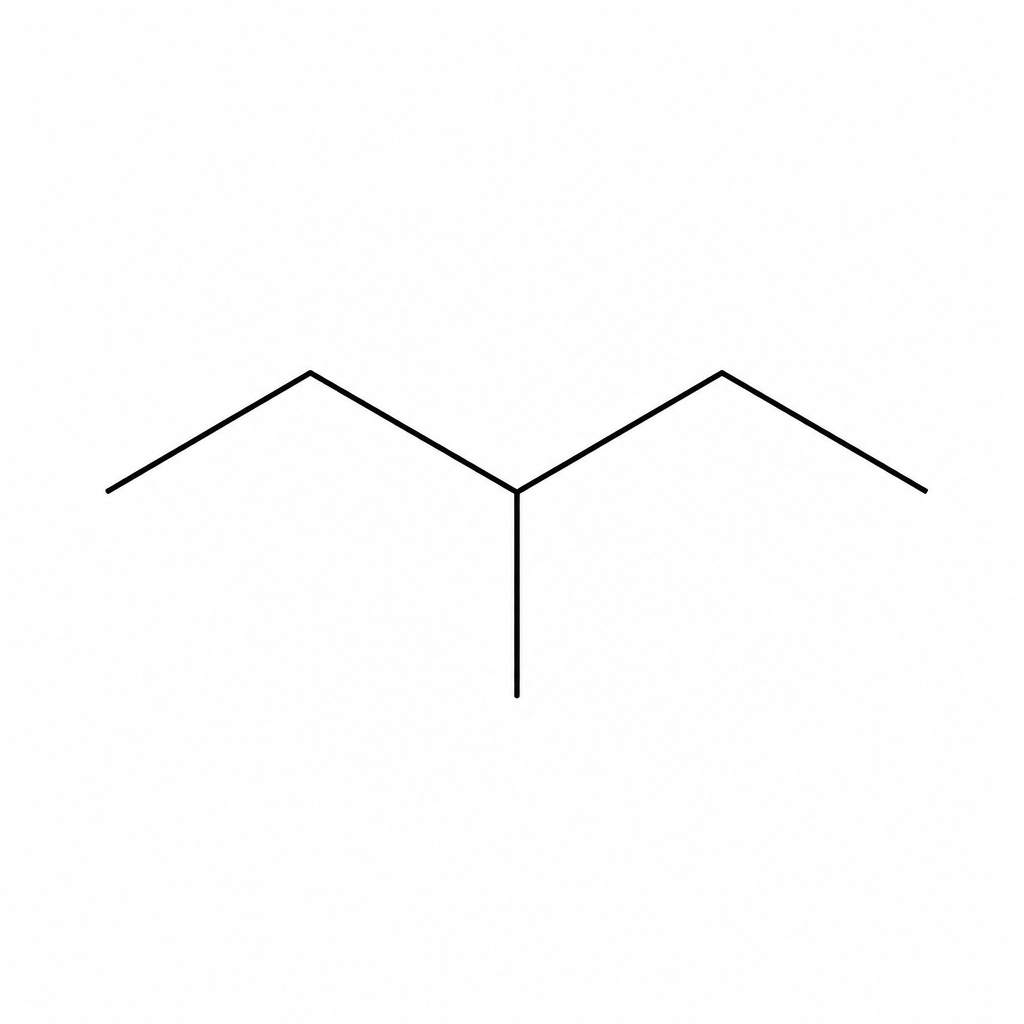 Skeletal structure of 3-methylpentane