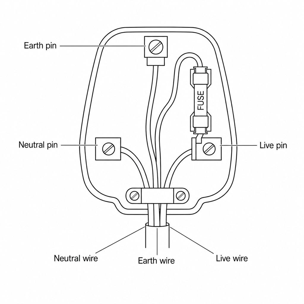 Inside of a UK three-pin plug