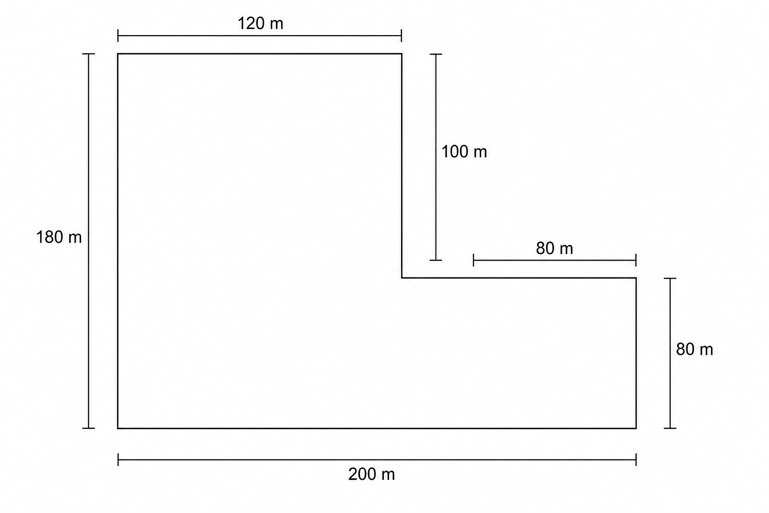An L-shaped meadow with dimensions labeled