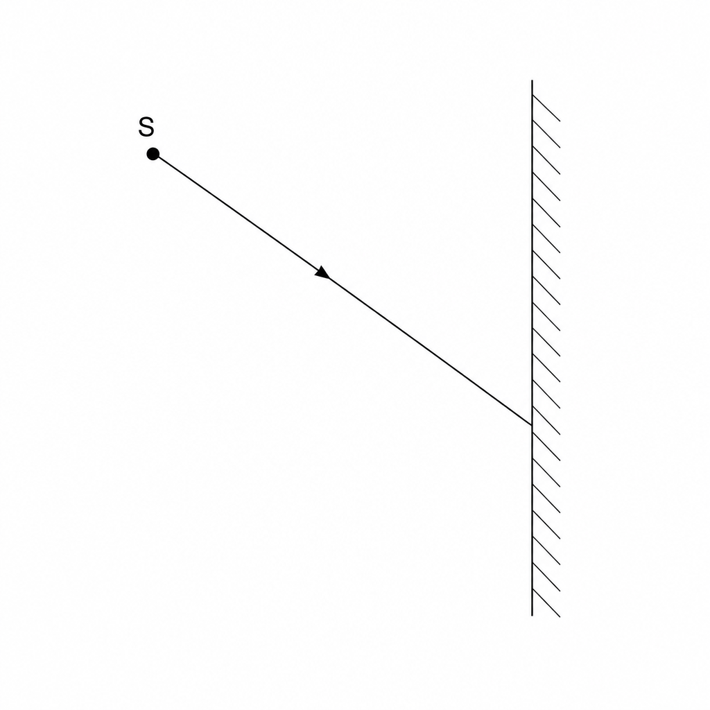 Vertical plane mirror with point source S