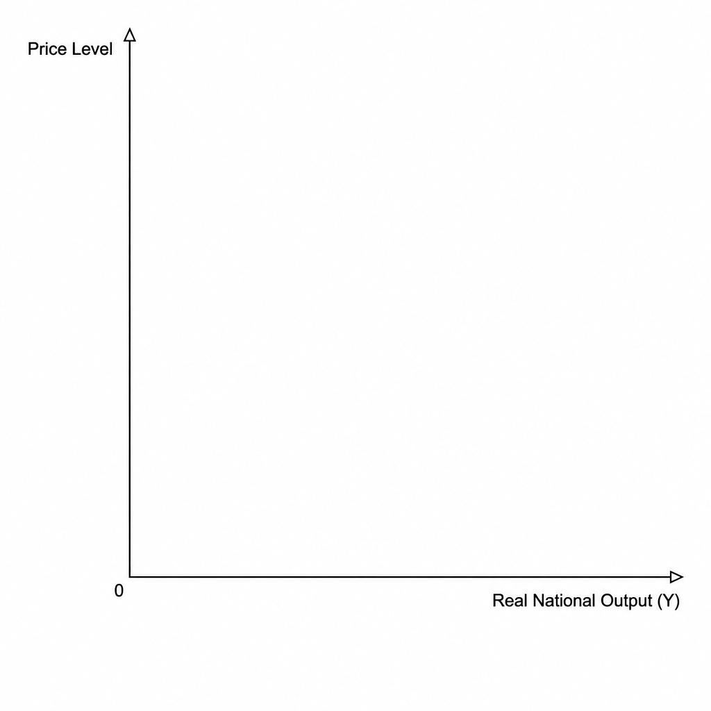 Coordinate system with Price Level on the vertical axis and Real National Output on the horizontal axis
