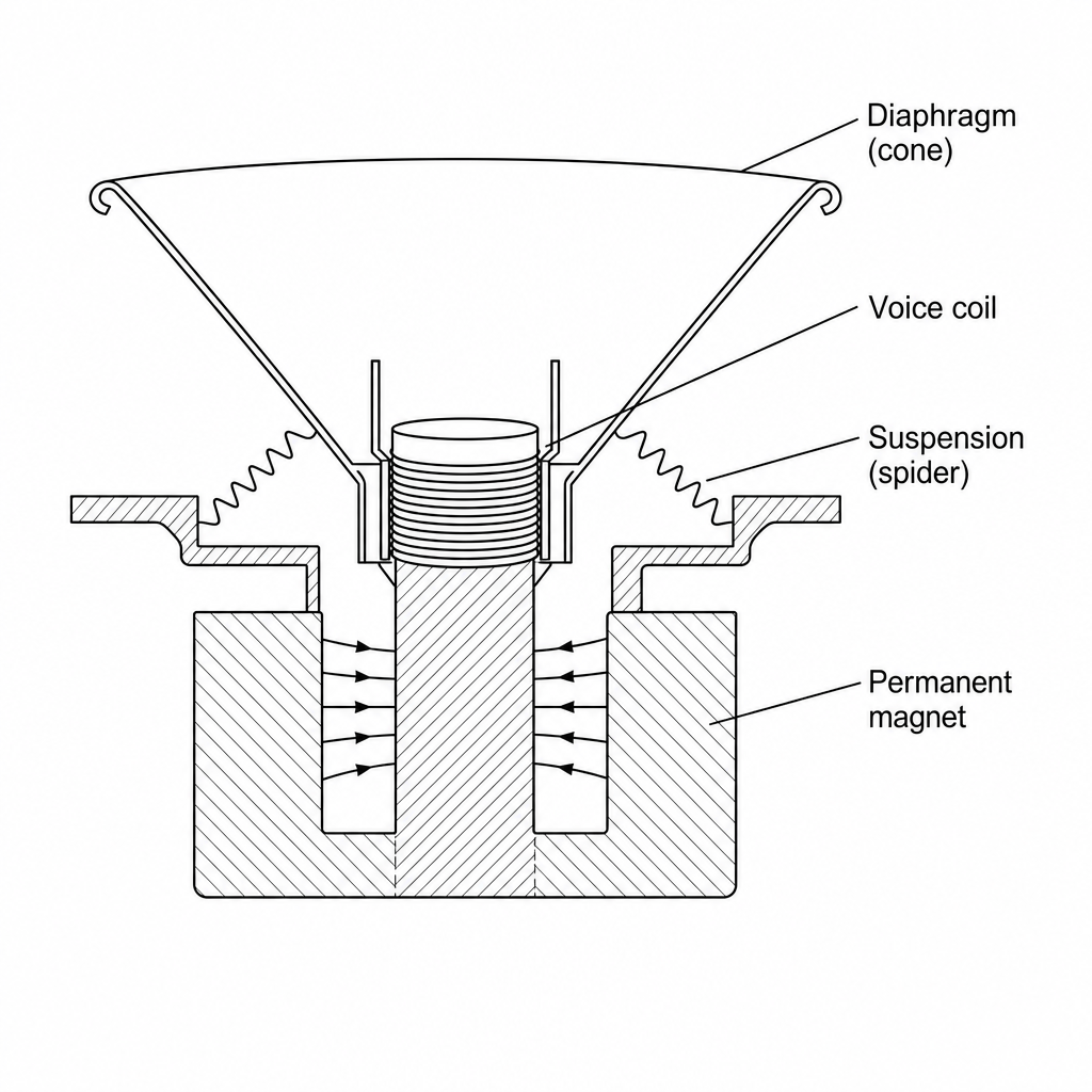 Schematic of moving-coil loudspeaker