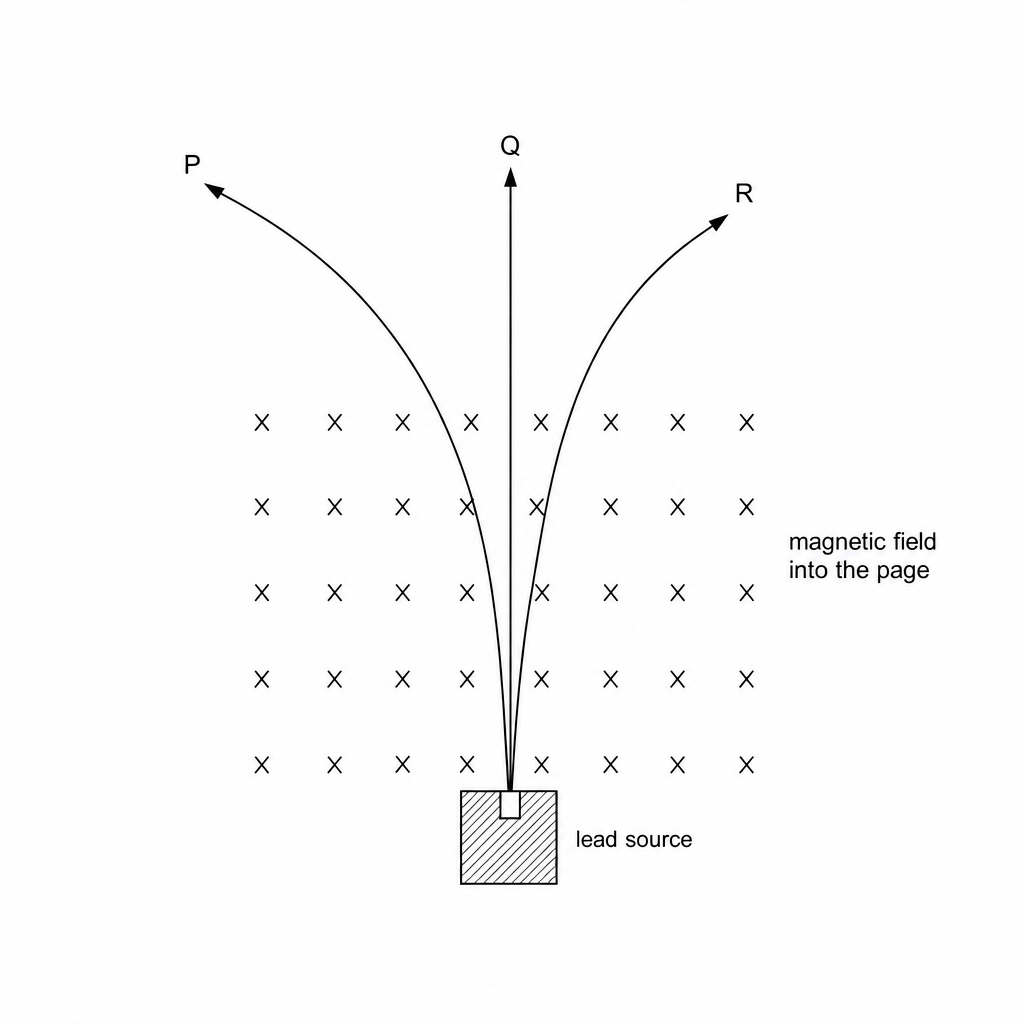 Deflection of radioactive emissions in a magnetic field