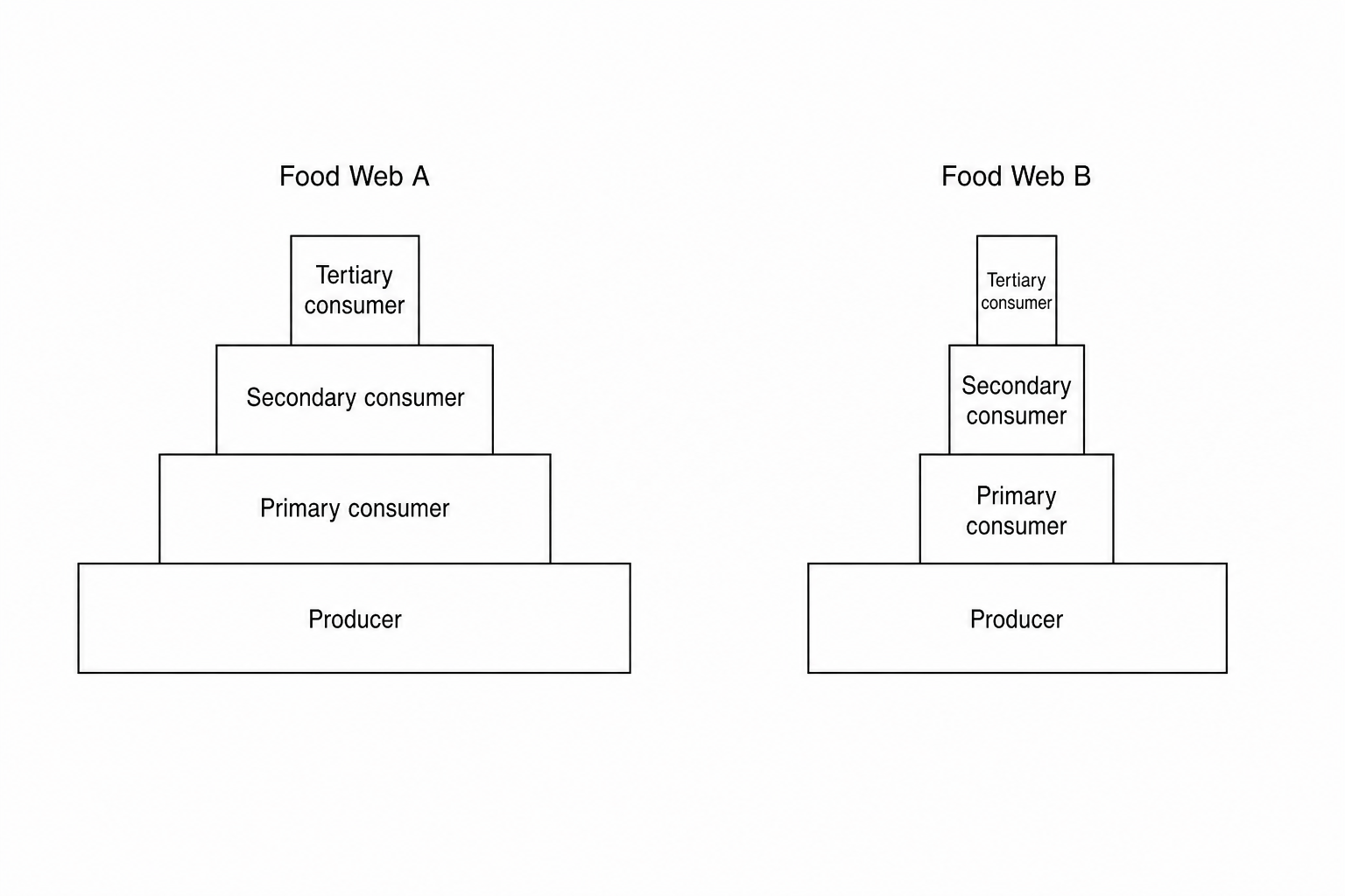 Pyramids of biomass for Food Web A and Food Web B
