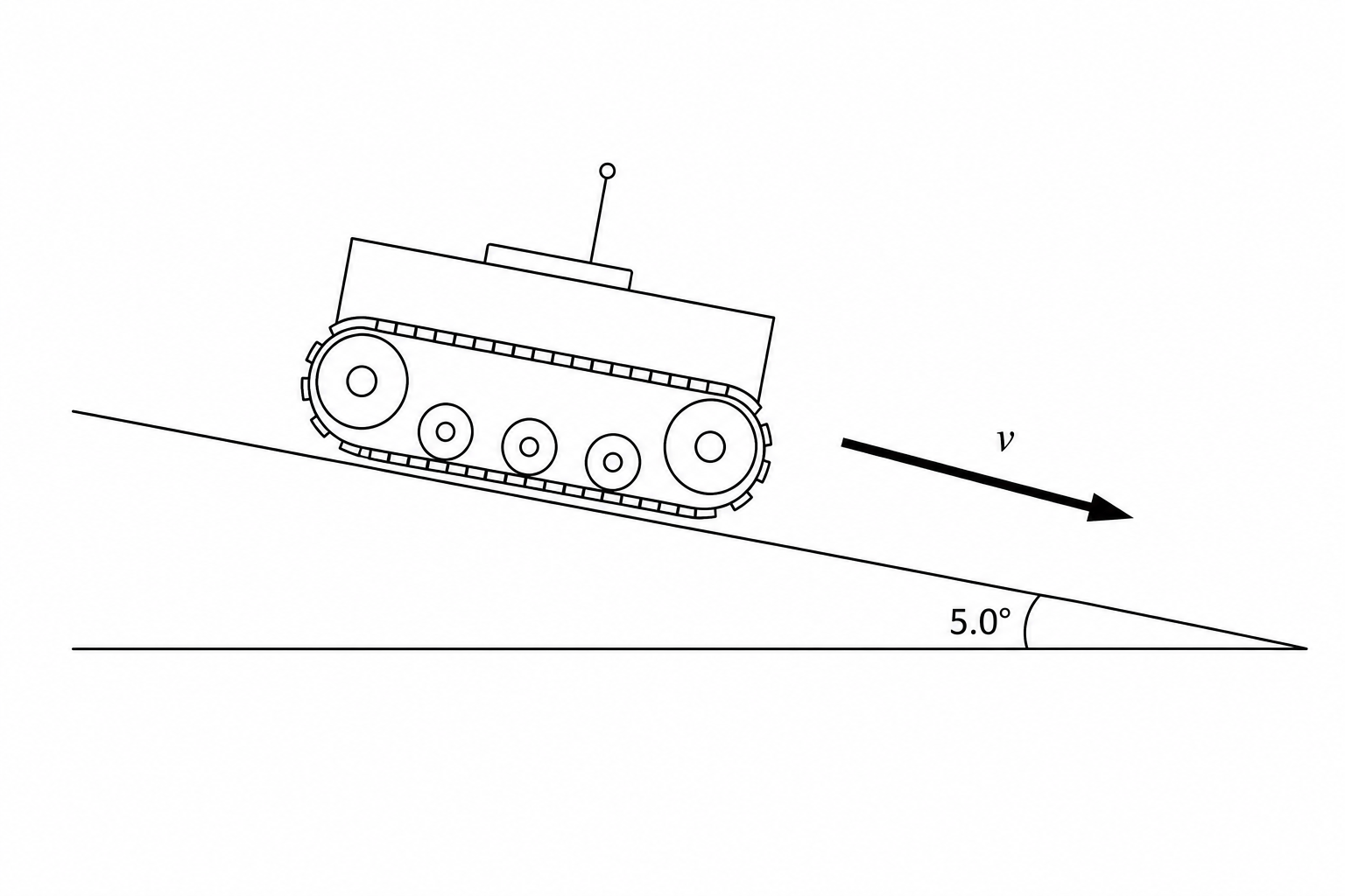 A diagram showing a robotic track-crawler on an inclined slope.