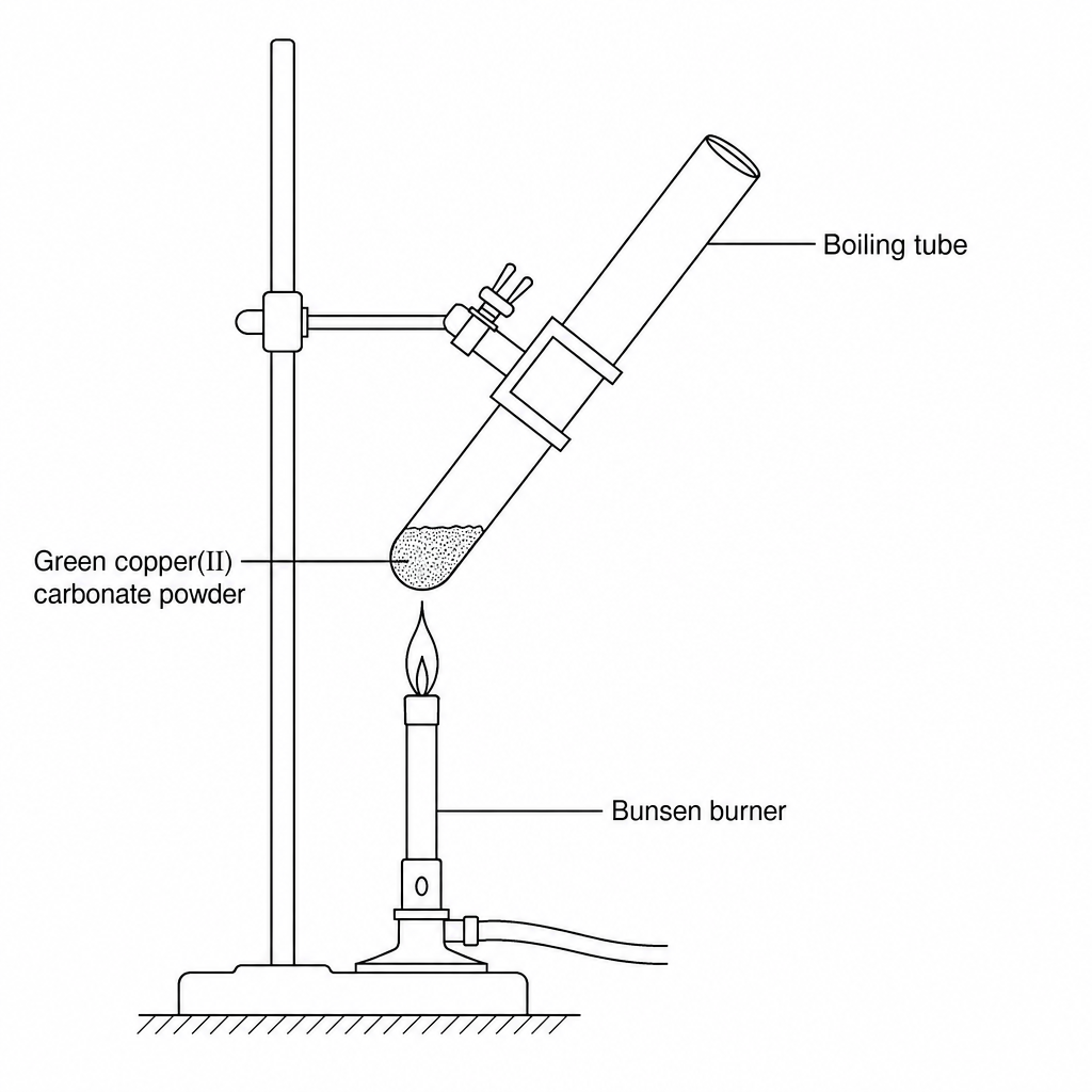 Experimental setup for heating copper(II) carbonate