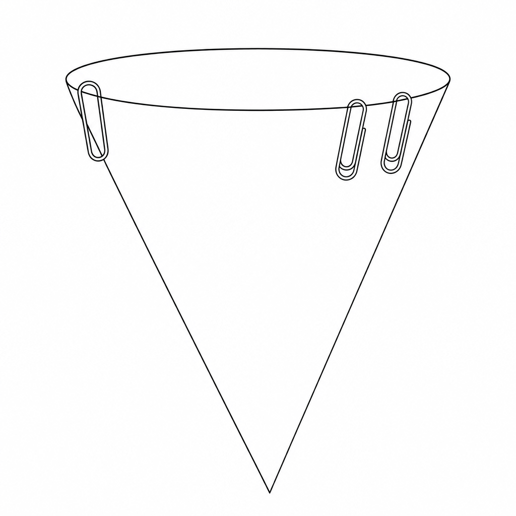 A diagram of a falling toy paper cone.