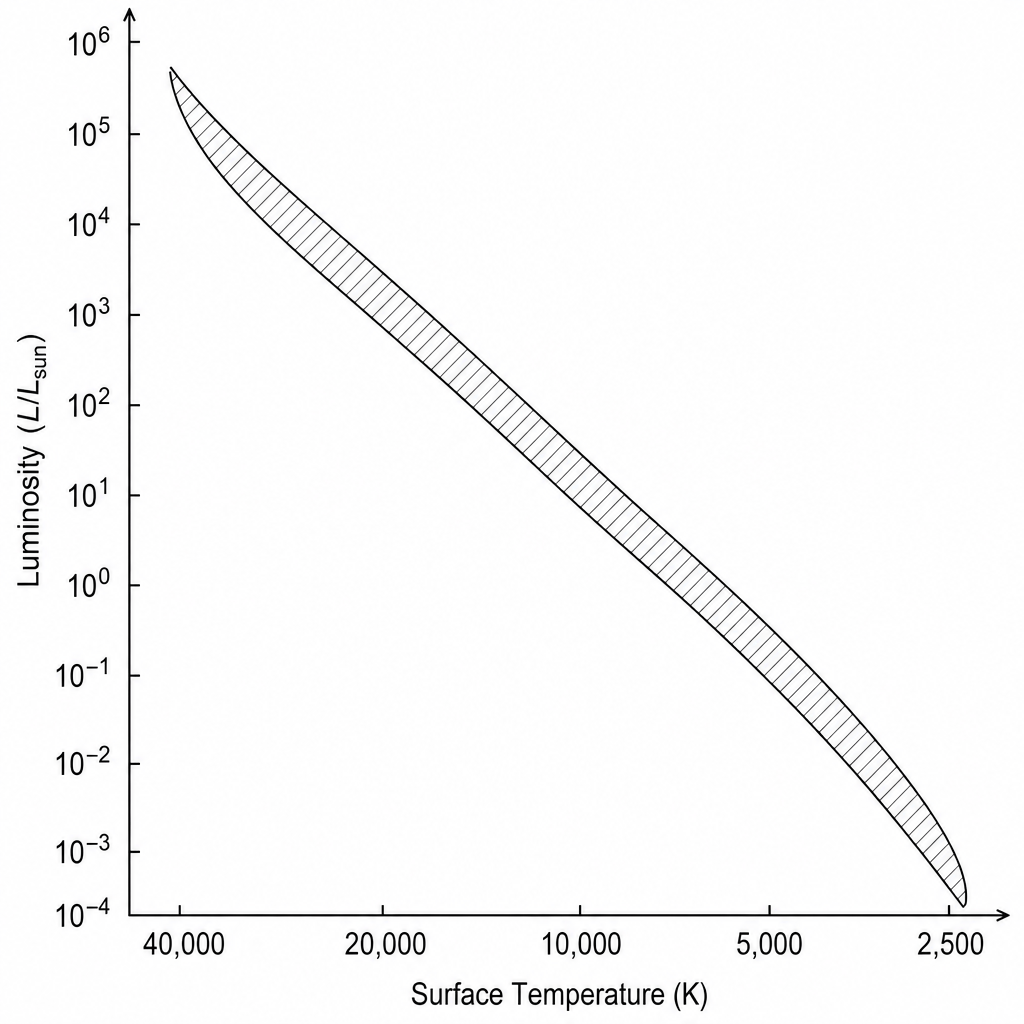 An H-R diagram showing the main sequence band of stars.