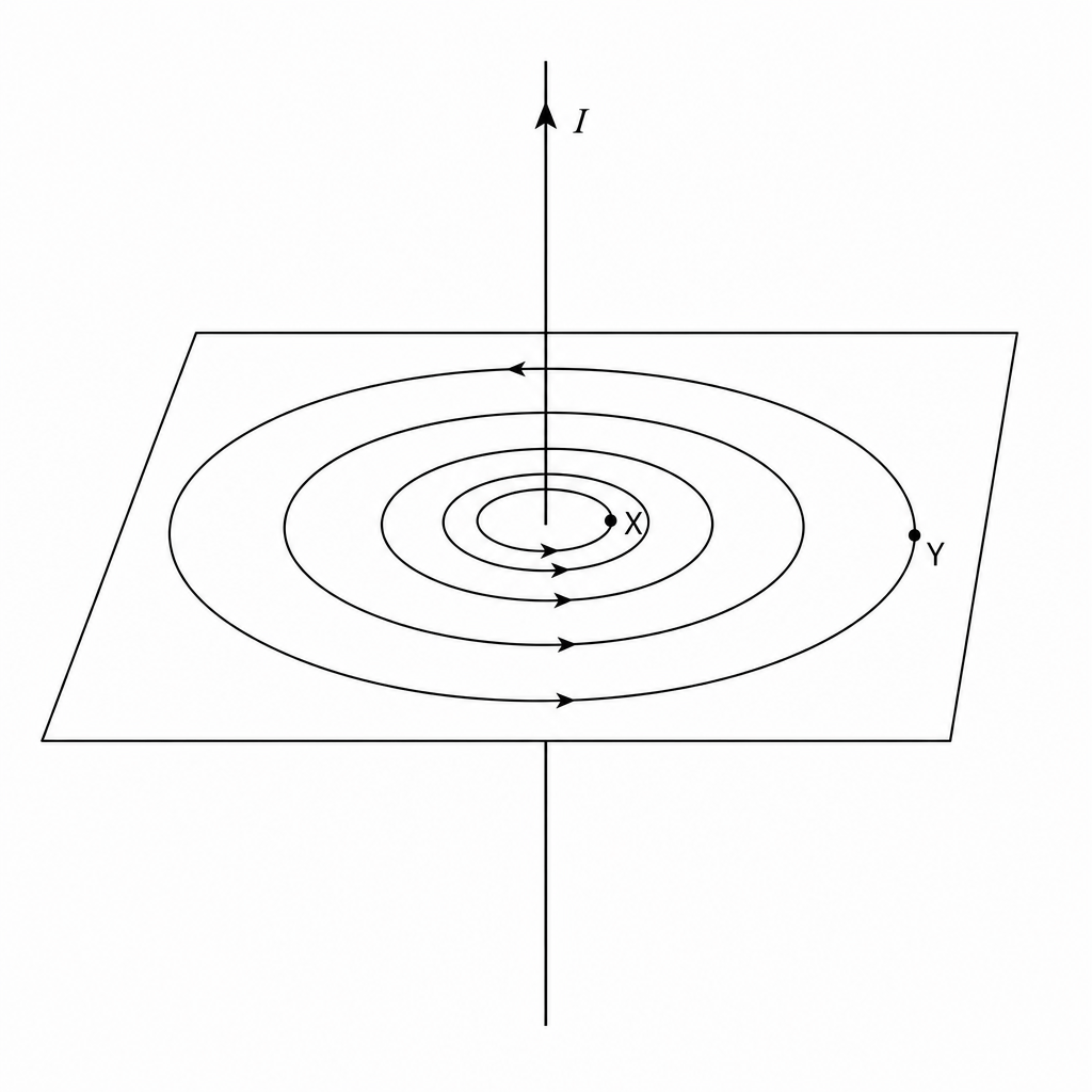 Figure 1: Magnetic field pattern around a vertical wire carrying an electric current