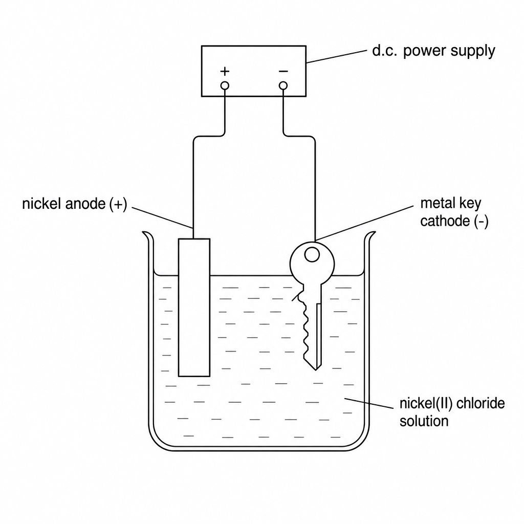 Figure 1: Electroplating a metal key with nickel.