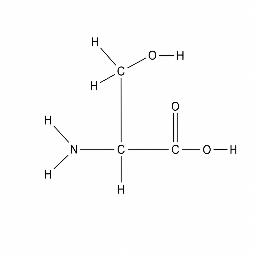 Displayed structural formula of the amino acid serine.