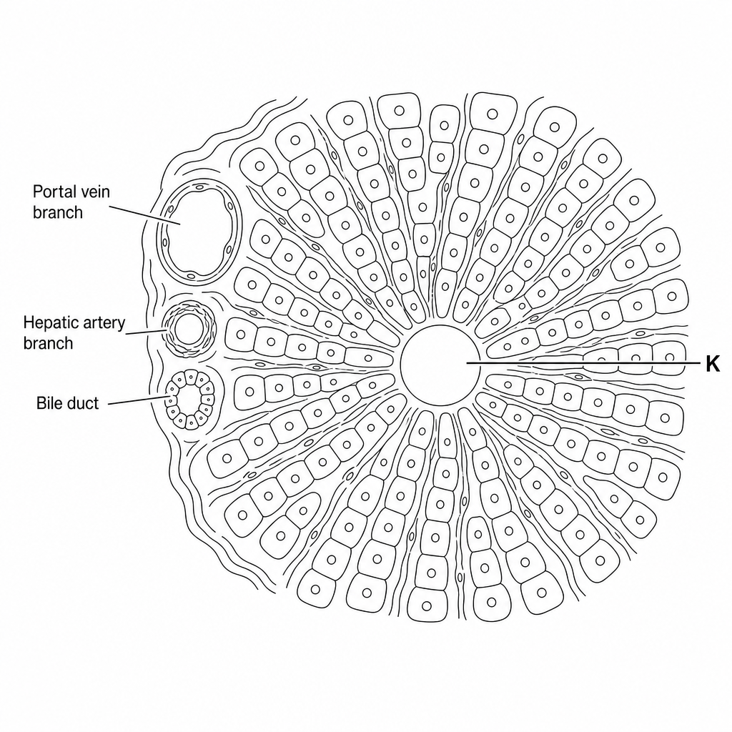 Diagram of liver tissue showing lobule structure