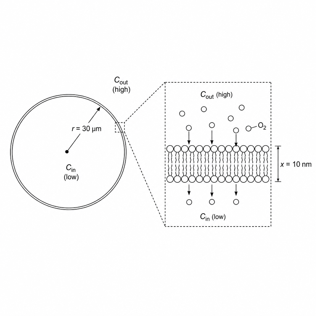 Diagram of a cell diffusing oxygen