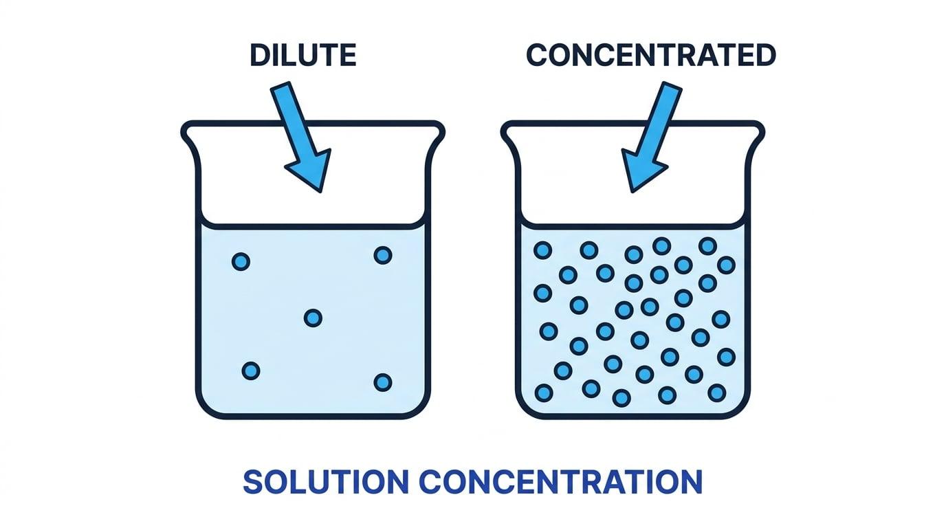 Diagram of a dilute vs concentrated solution