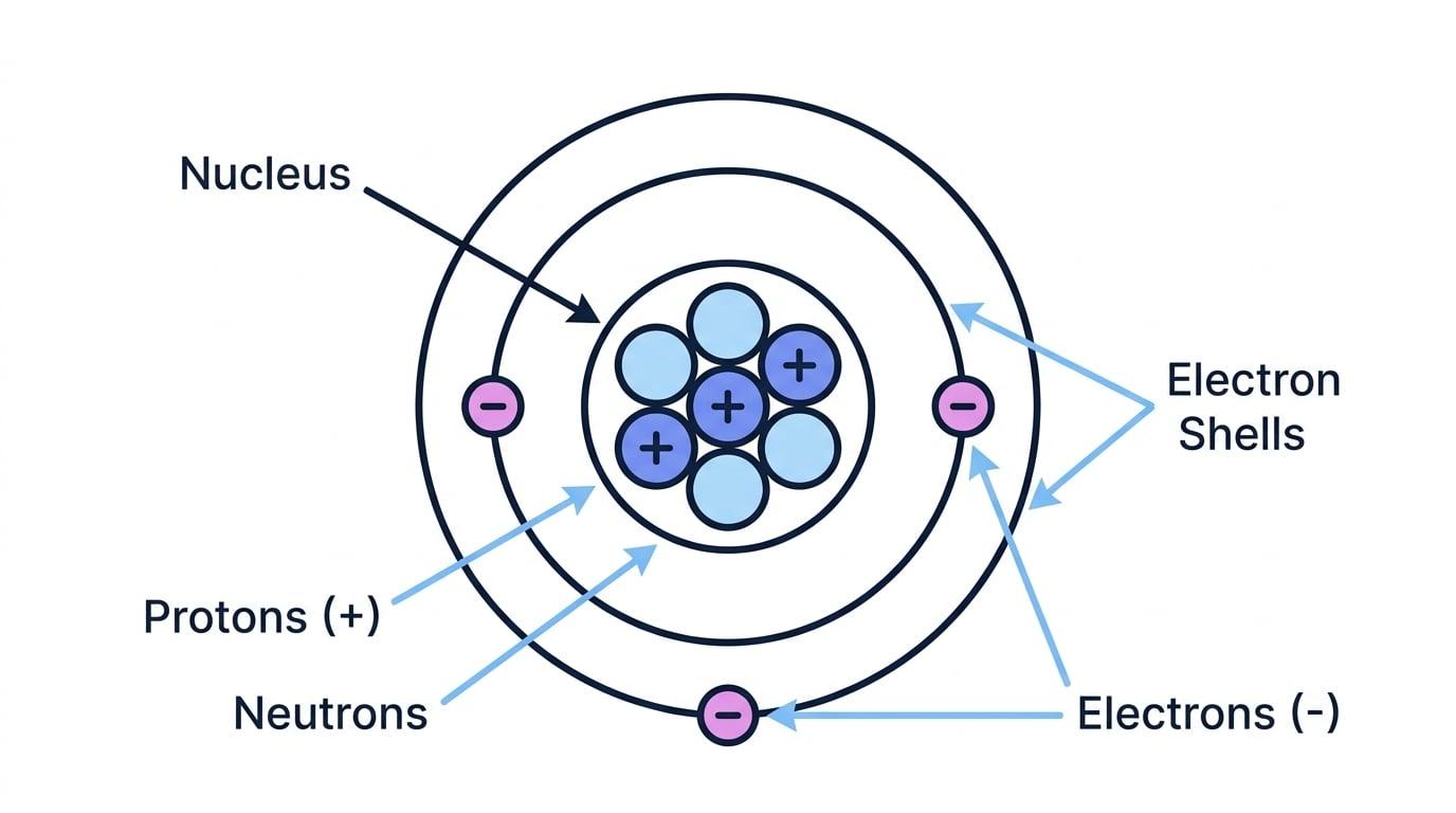Diagram of a Lithium-7 atom showing protons, neutrons, and electron shells
