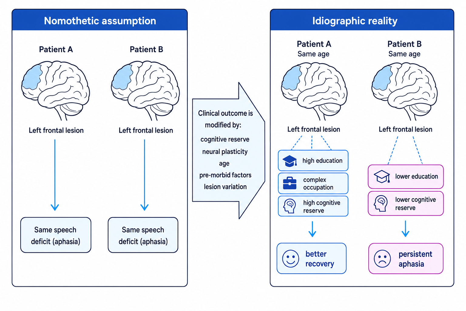 Comparison of nomothetic assumption and idiographic reality in brain injury recovery