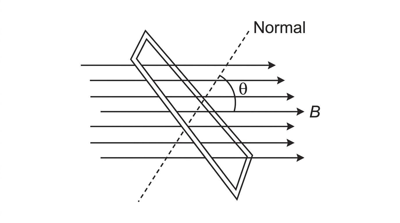 Diagram showing a coil at an angle to the magnetic field