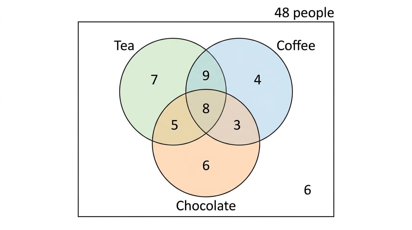 Three-circle Venn diagram with drink preferences