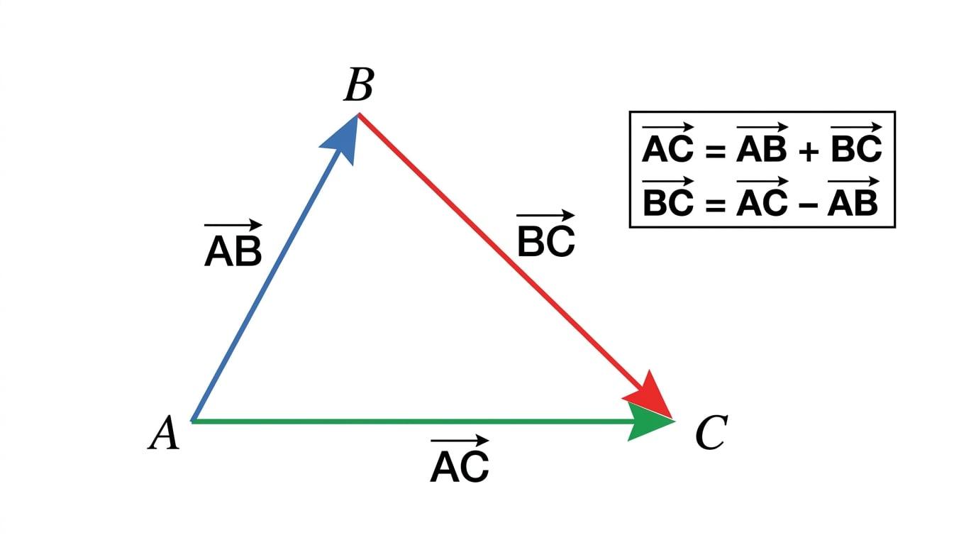 Triangle vector diagram showing AB plus BC equals AC