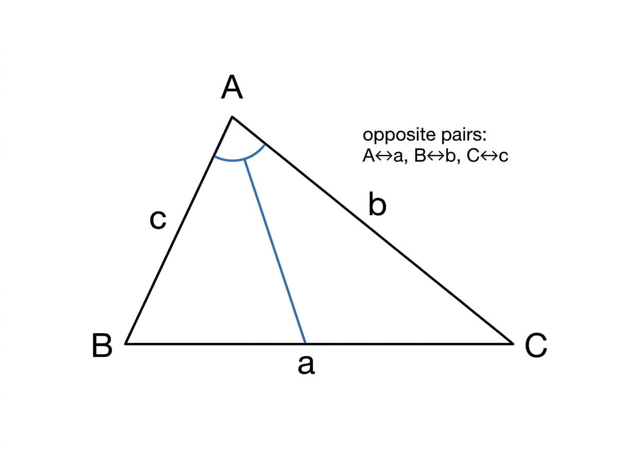 Diagram showing standard triangle notation with sides opposite angles