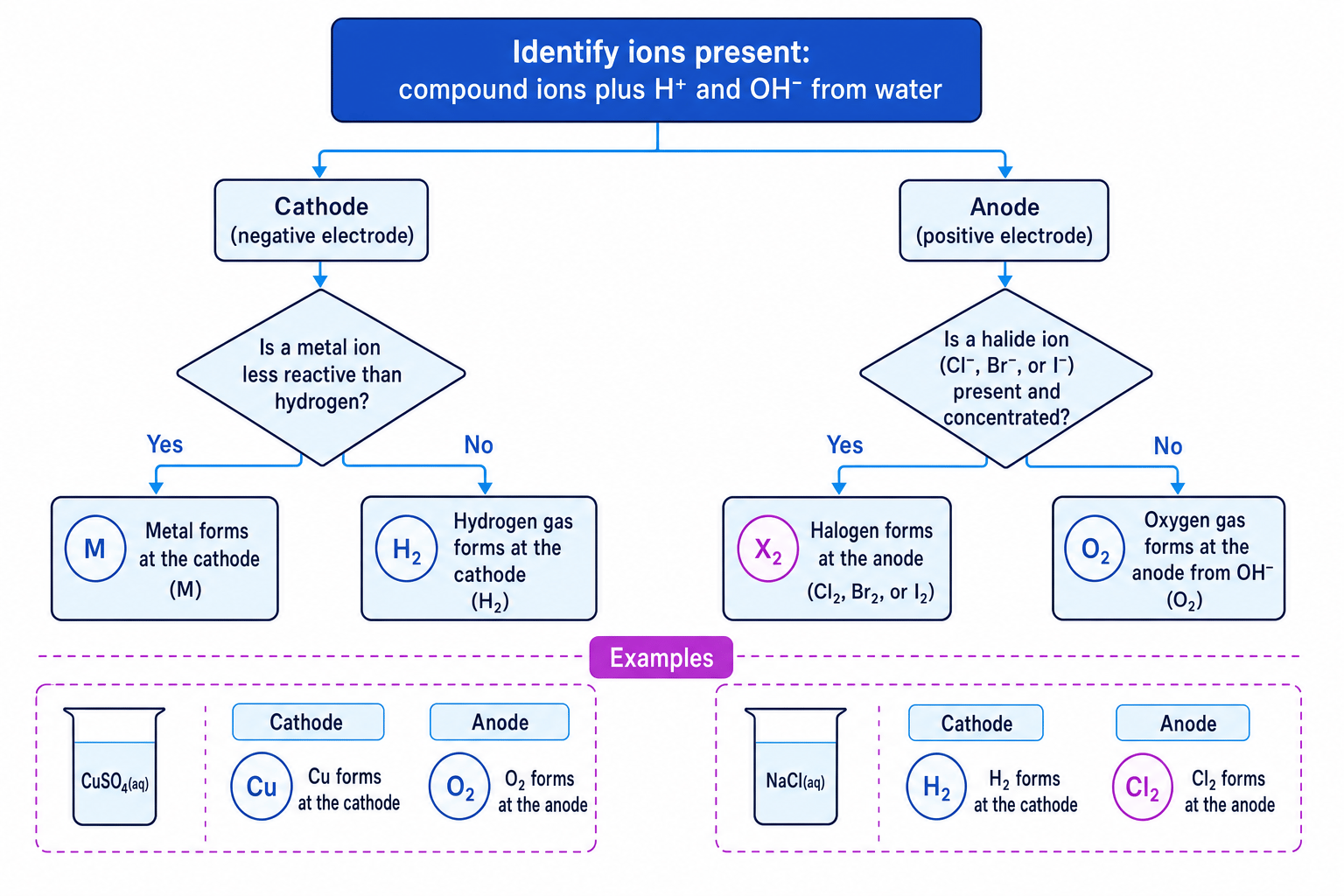 Flowchart for predicting products of aqueous electrolysis with inert electrodes