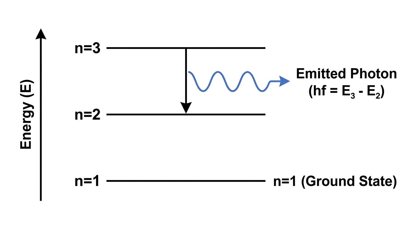 Diagram showing atomic energy levels and photon emission