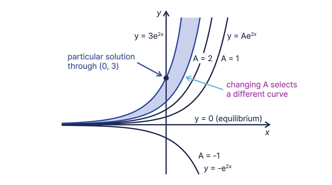 Family of exponential solution curves with the particular solution through (0, 3)