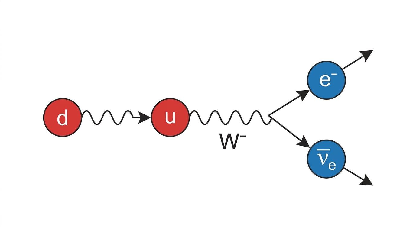 Quark level beta minus decay