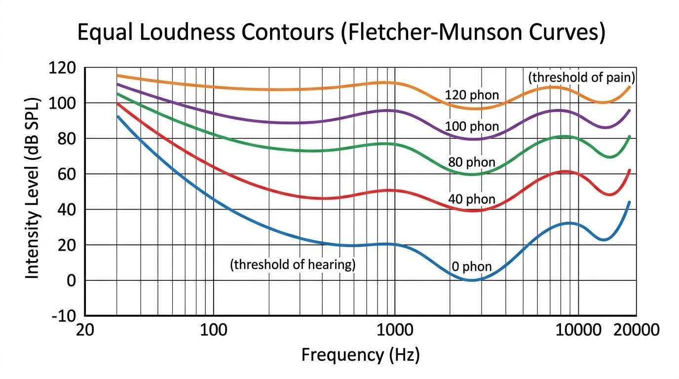 Equal loudness curves for human hearing