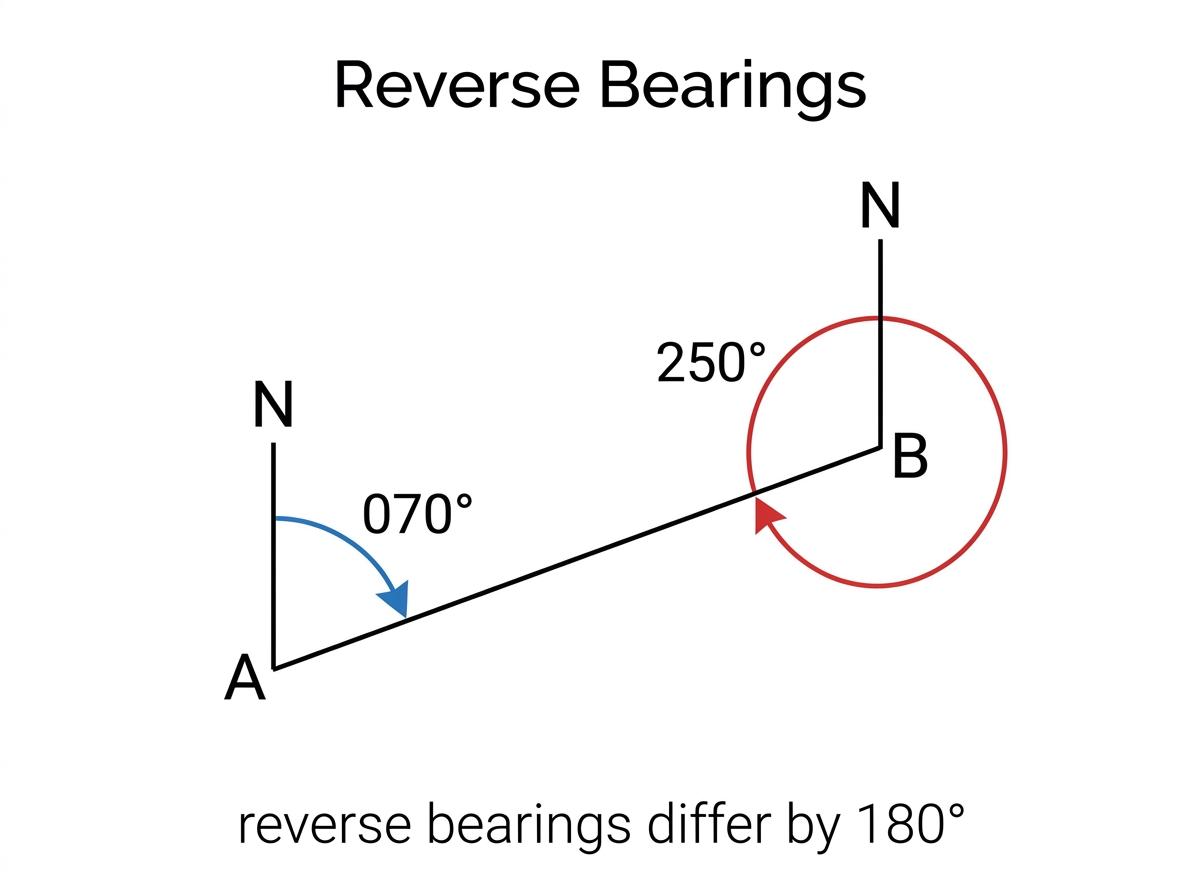 Reverse bearings differ by 180 degrees