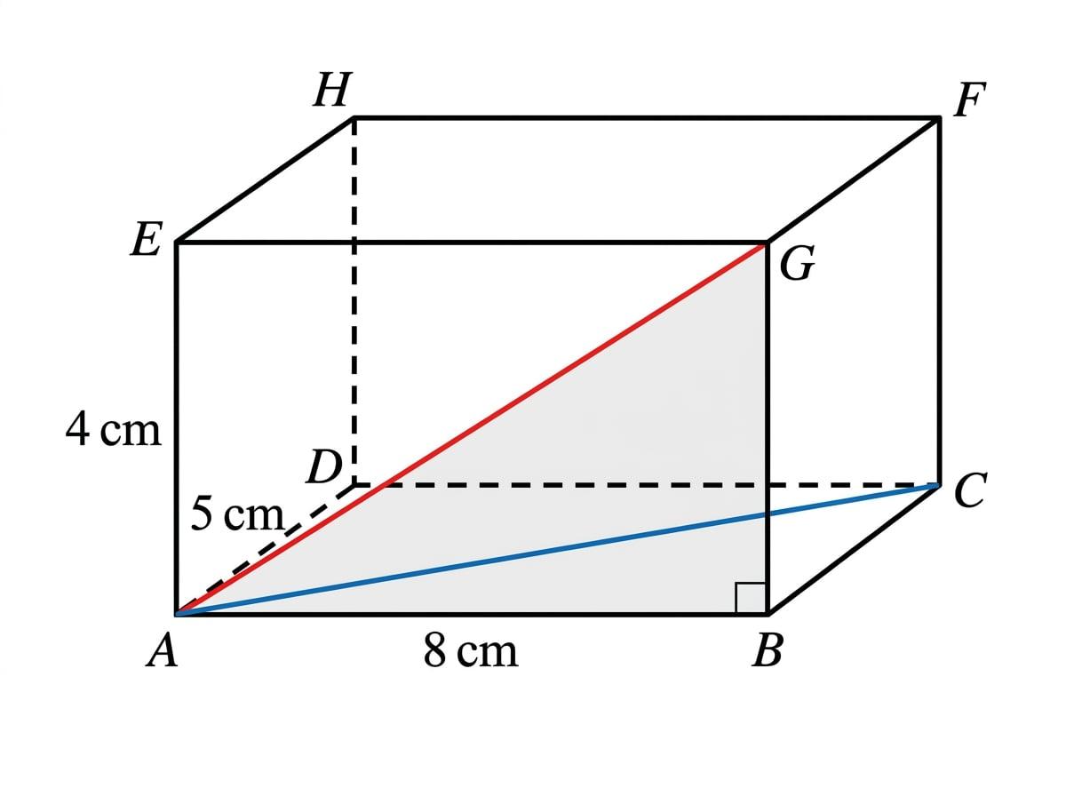 Cuboid showing a base diagonal and a space diagonal