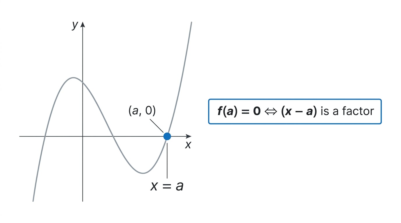 Cubic graph showing that f(a)=0 means x minus a is a factor
