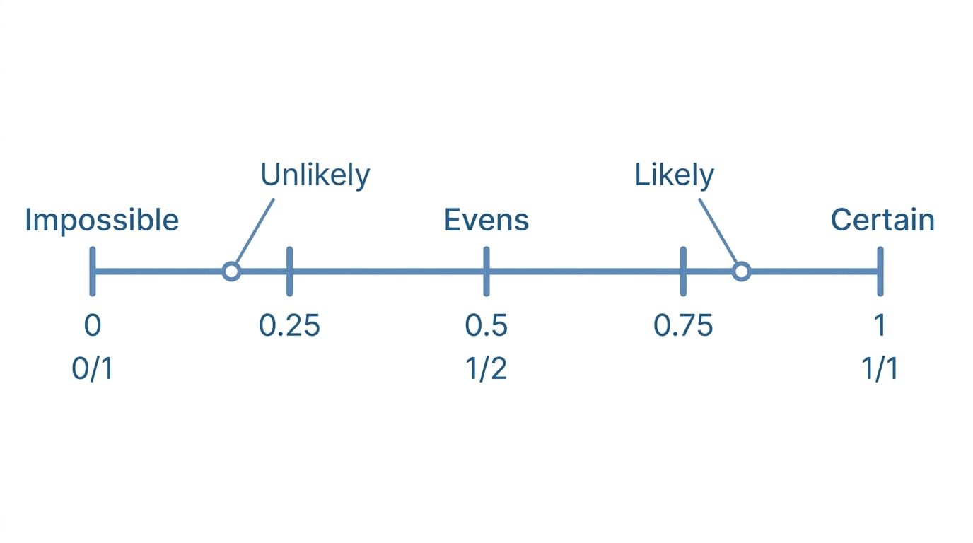 Probability scale from 0 impossible to 1 certain