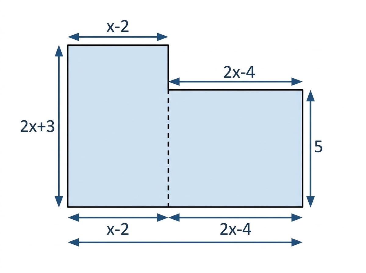 Compound rectilinear shape made from two rectangles with algebraic side lengths
