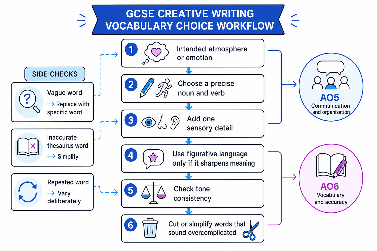 GCSE creative writing vocabulary choice workflow