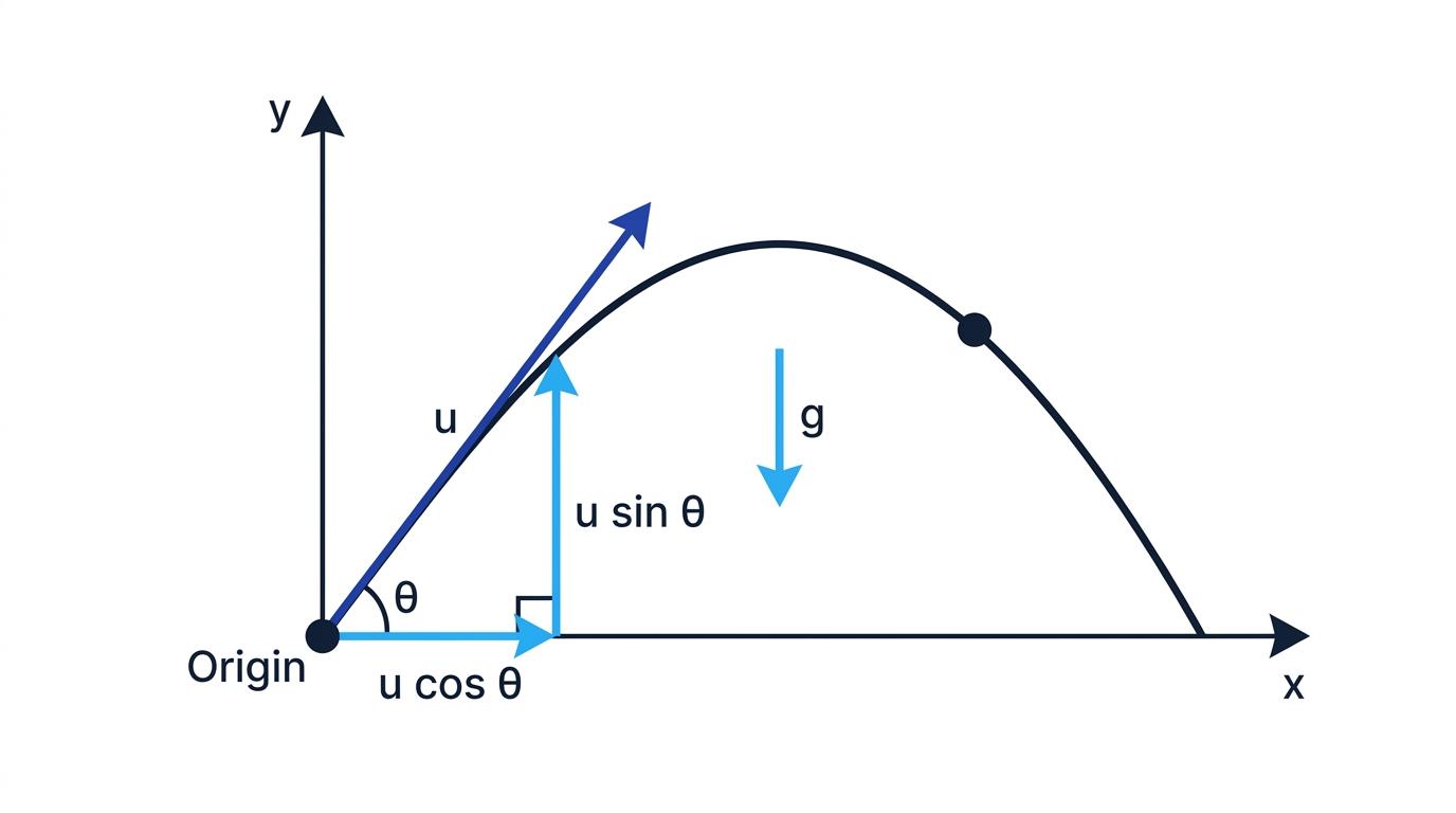 Projectile path with initial velocity components and downward acceleration