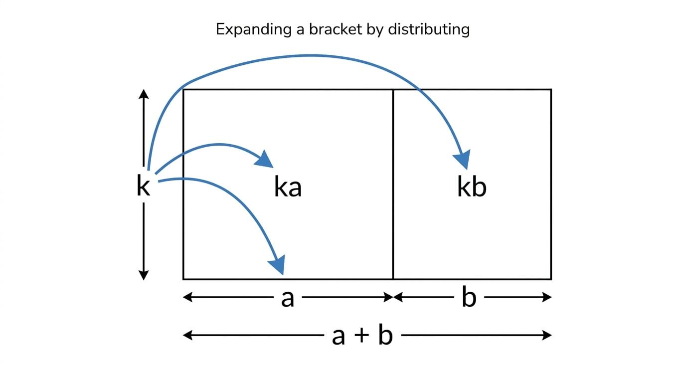 Area model showing a bracket being expanded into two rectangle areas