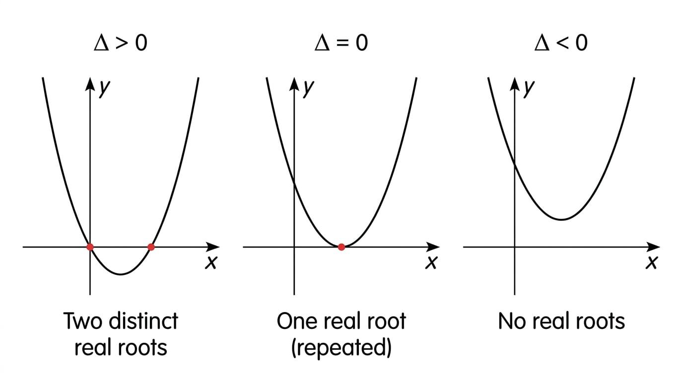 Three parabolas showing discriminant cases