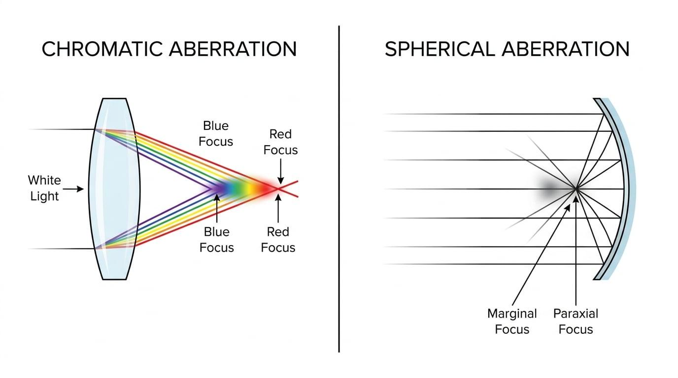 Diagram showing chromatic and spherical aberrations