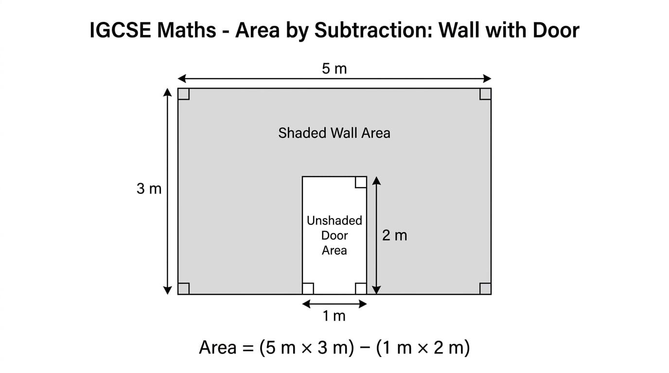 Shaded wall area found by subtracting the door from the rectangle