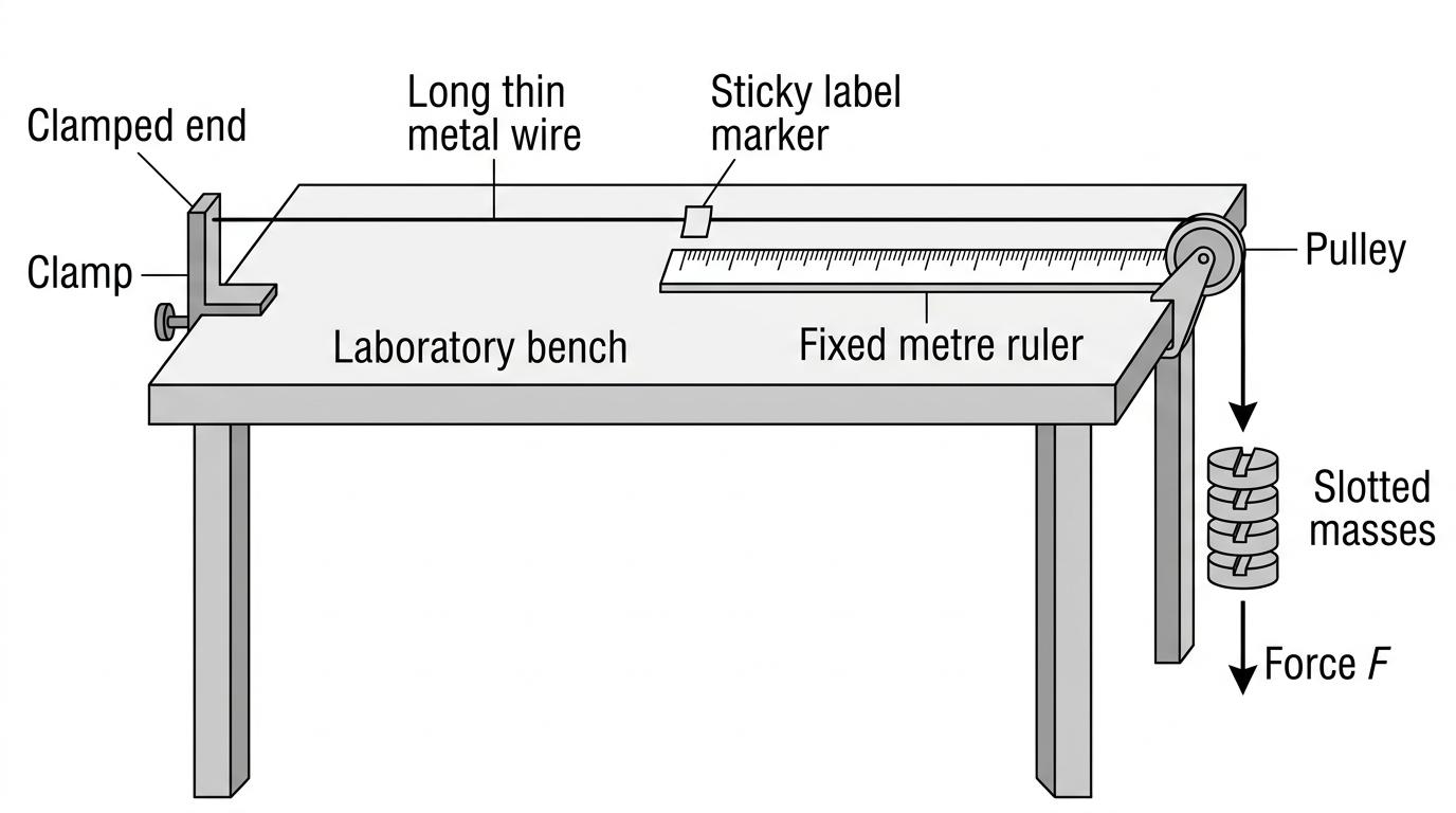 Horizontal bench setup for determining the Young modulus of a wire